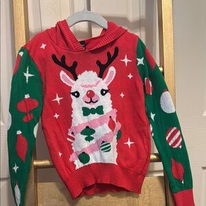 Well Worn Red and Green Llama Sweater